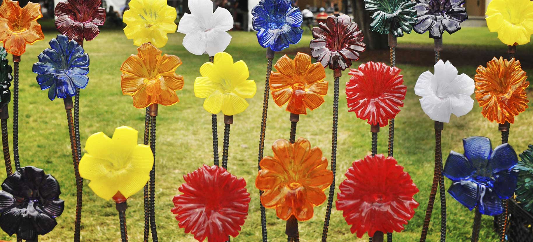 Glass flowers on rebar stems